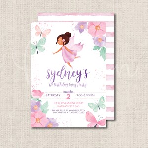 Fairy Garden Whimsical Girl Watercolor Birthday Invitation Printable PDF