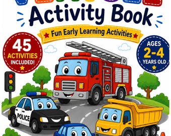 Libro de actividades de vehículos para niños de 2 a 4 años | Aprendizaje con coches y camiones | Descarga digital