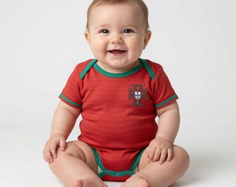 Custom Name Portugal Team Baby Bodysuit, Personalized Soccer Baby Outfit, Portugal Football Fan Gift, Portugal Sports Jersey Newborn