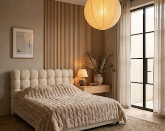 Suspension japonaise en papier de riz Globe lumineux fait main, lanterne design pour salon, chambre, café, restaurant et intérieur wabi-sabi