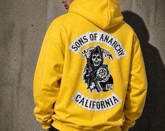 Męska bluza z kapturem Sons of Anarchy w kolorze żółtym z haftowanym naszywką COSPLAY