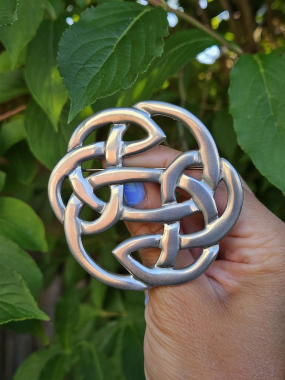Large Vintage St Justin Pewter Lugh's knot Celtic brooch
