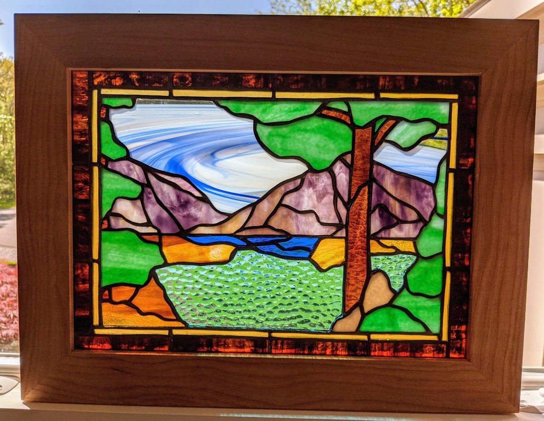 Landscape Stained Glass Panel/suncatchers/stained Glass Hanging/stained