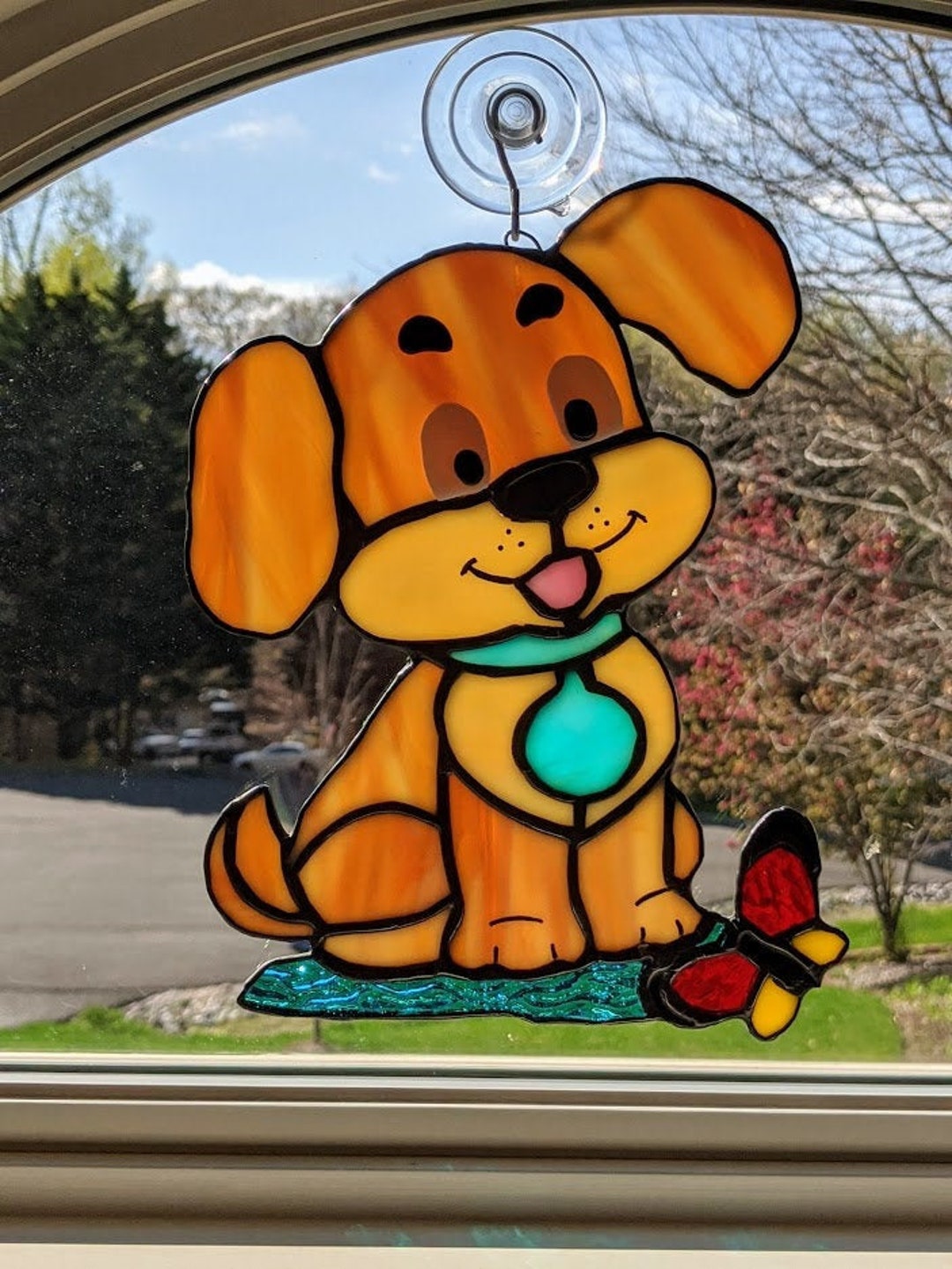 Dog Suncatchers/puppy Stained Glass Suncatcher/stained Glass Dog/puppy
