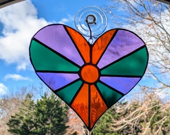 Hartvormig glas-in-lood suncatcher, hangend raamdecoratie