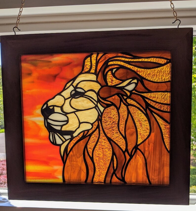 Lion Stained Glass Panel/Stained Glass Window Hangings/Lion Etsy