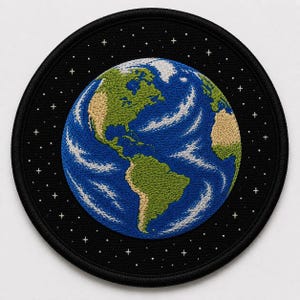 刺繍入り地球儀パッチ、ダンジョンクローラー・カールピースサイン、ヘイルメアリー宇宙SFアップリケ