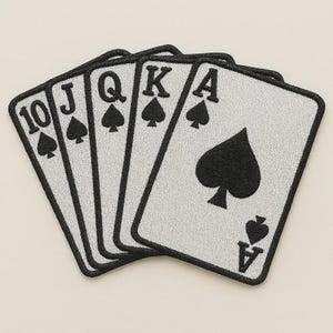 Parche bordado de escalera real de picas – Aplicación de carta de casino de póker Hanafuda