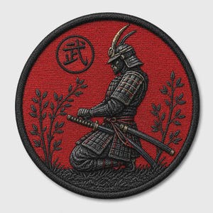 Samurai Warrior Embroidered Patch, Japanese Bushido Iron-On Applique, Katana Jacket Patch