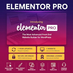 Elementor Pro Official License Key | Official WordPress Activation | 1 Year Updates | Latest Version image 1