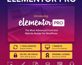 Chave de Licença Oficial do Elementor Pro | Ativação Oficial do WordPress | 1 Ano de Atualizações | Versão Mais Recente