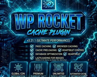 Plugin WP Rocket Cache | Otimização de velocidade do WordPress, ferramenta de SEO (Download digital)