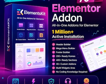 ElementsKit Pro v4.4.5 | Complementos, widgets, modelos e construtor de mega menus para Elementor