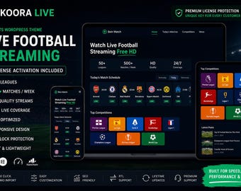 Koora Live Football Streaming WordPress Theme | SEO Optimized, License Activation