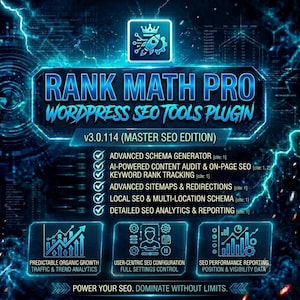Rank Math Pro SEO-plugin | WordPress-verktyg, sökordsanalys (digital nedladdning)
