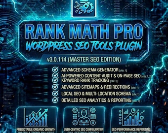 Rank Math Pro SEO Plugin | WordPress Tools, Keyword Research (Digital Download)