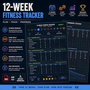 Interactive 12 Week Gym Workout Tracker for Men