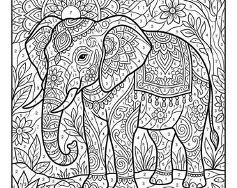 Disegno digitale da colorare con i numeri di un elefante (download)
