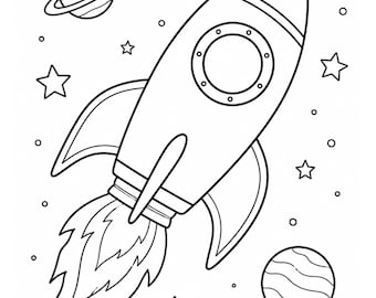 Pagina da colorare digitale con razzo spaziale