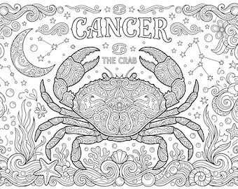 Pagina da colorare digitale del segno zodiacale del Cancro