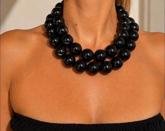 Collier de perles noires épaisses, collier à plusieurs rangs, bijoux gothiques faits main