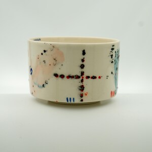 Handmade Ceramic Cup, Hand-Painted Stoneware Tumbler, Whimsical Red & Blue Figure Art, Small Batch Pottery, Unique Gift