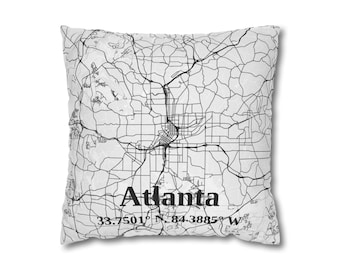 Funda de almohada con mapa de Atlanta, decoración para el hogar, regalo para amantes de la ciudad, decoración geográfica personalizada, recuerdo de viaje, regalo de inauguración de casa