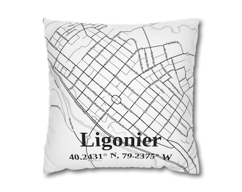 Funda de almohada Ligonier PA, funda de cojín cuadrada decorativa, detalle de decoración para el hogar, idea de regalo única, funda de almohada para dormitorio, poliéster hilado