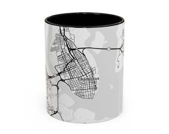 Taza de café con mapa de Charleston - Regalo personalizado para amantes del café, recuerdos de viaje, decoración del hogar, regalos de compromiso únicos