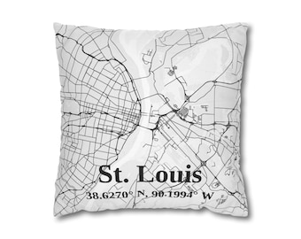 Regalo de San Luis, accesorio moderno para la sala de estar, regalo único para inauguración de casa, almohada personalizada, funda de almohada con mapa de la ciudad y estilo elegante / decoración personalizada para el hogar