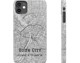 Funda para teléfono con mapa de ciudad personalizado / Funda personalizada para iPhone o Samsung / Regalo de viaje minimalista / Funda con nombre personalizado