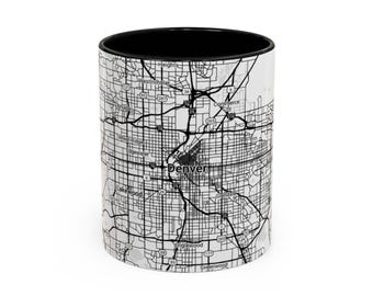 Taza con mapa de Denver - Regalo local único, recuerdo de viaje, diseño en blanco y negro, perfecta para el hogar o la oficina, taza de café de Colorado, paisaje urbano