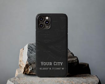 Funda para teléfono personalizada con mapa oscuro, funda para celular personalizada, funda para Apple Phone con diseño de mapa de ciudad negra.