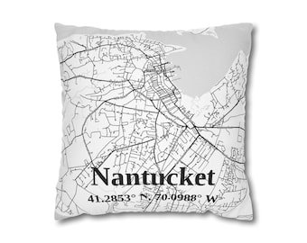 Funda de almohada con mapa de Nantucket, decoración náutica para el hogar, regalo personalizado, recuerdo de viaje, detalle decorativo para un estilo costero, regalo de inauguración de casa.