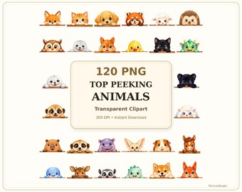覗き見する動物とかわいい生き物のPNGクリップアート80選、覗き見動物グラフィック、透明PNG、かわいいプランナーステッカー