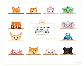 80 Top Peeking Animals & Cute Creatures PNG Clipart, Peekaboo Animal Graphics, Transparent PNG, Cute Planner Stickers