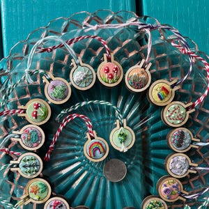1” TINY Hand Embroidered Christmas Holiday Hoop Decor Ornament