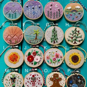 3 inch Hand Embroidered  Christmas Holiday Hoop Decor Ornament