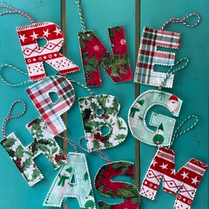 Quilted Letter Monogram Christmas Holiday Ornament, Stocking Tag