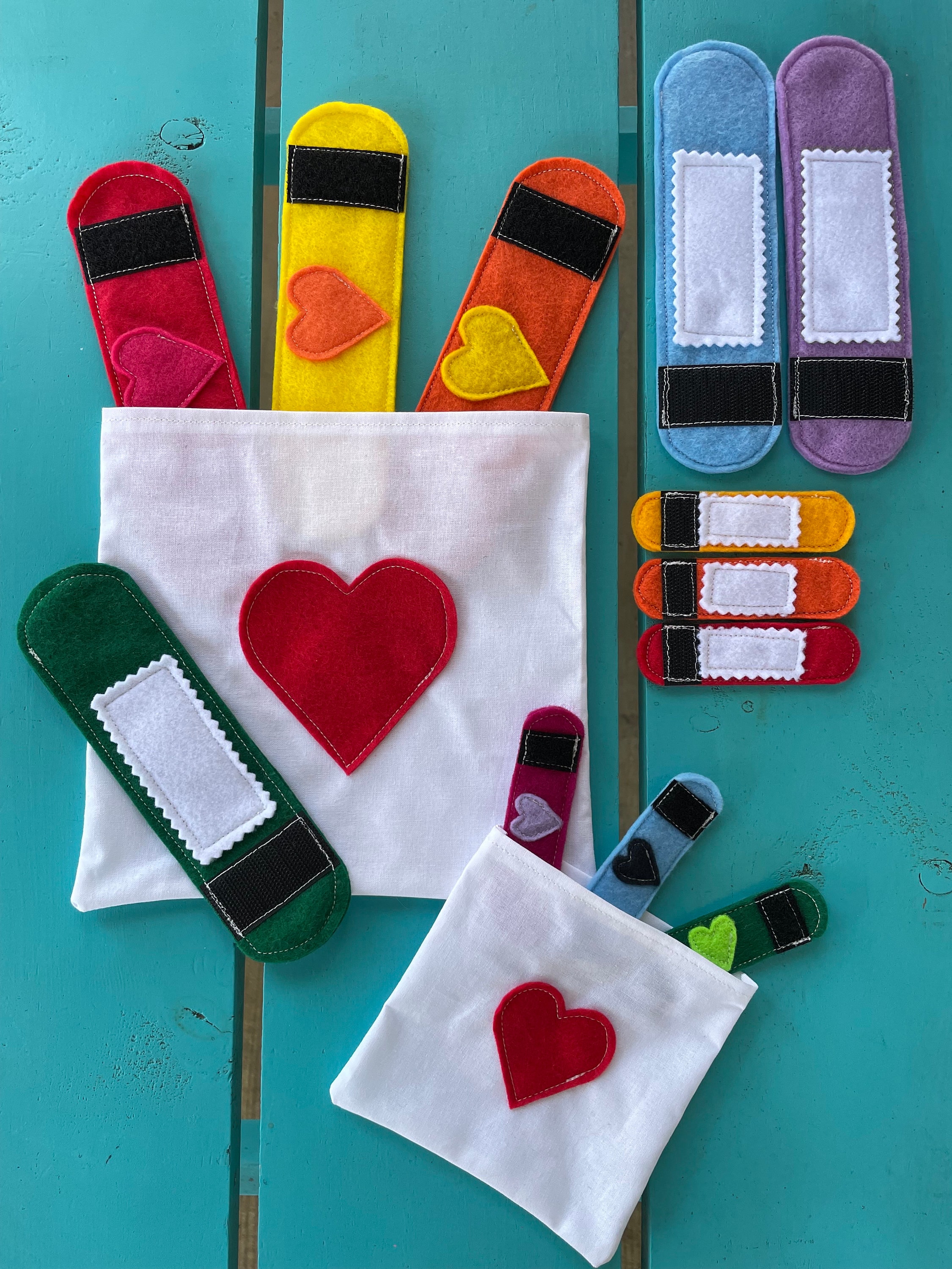 Felt Rainbow Heart Bandages Set of 6 With First Aid Bag, Pretend