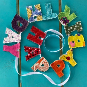 Rainbow Quilted Mini or Large Letter Happy Birthday Banner, Decoration