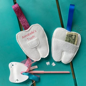 Quilted Felt Tooth Fairy Hanging Pocket Holder with Personalization