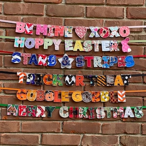 Holiday Quilted Mini Letter Banner, Halloween, Thanksgiving, Hanukkah, Christmas, Valentine, Easter, Forth of July, Garland Decoration