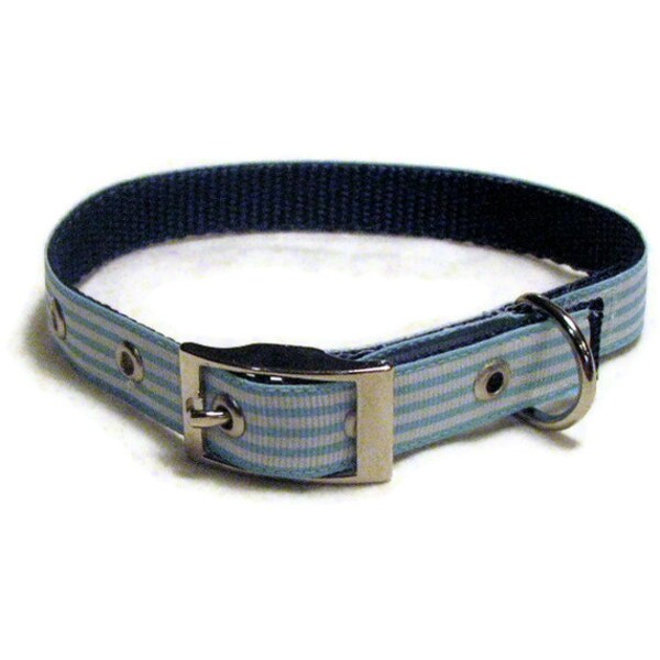 Dog Collar Blue Stripes - Metal Adjustable - Large Size