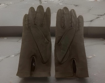 Vintage Black Leather Women's Gloves Size 7.5 Made in Italy Cross-stitch Detail