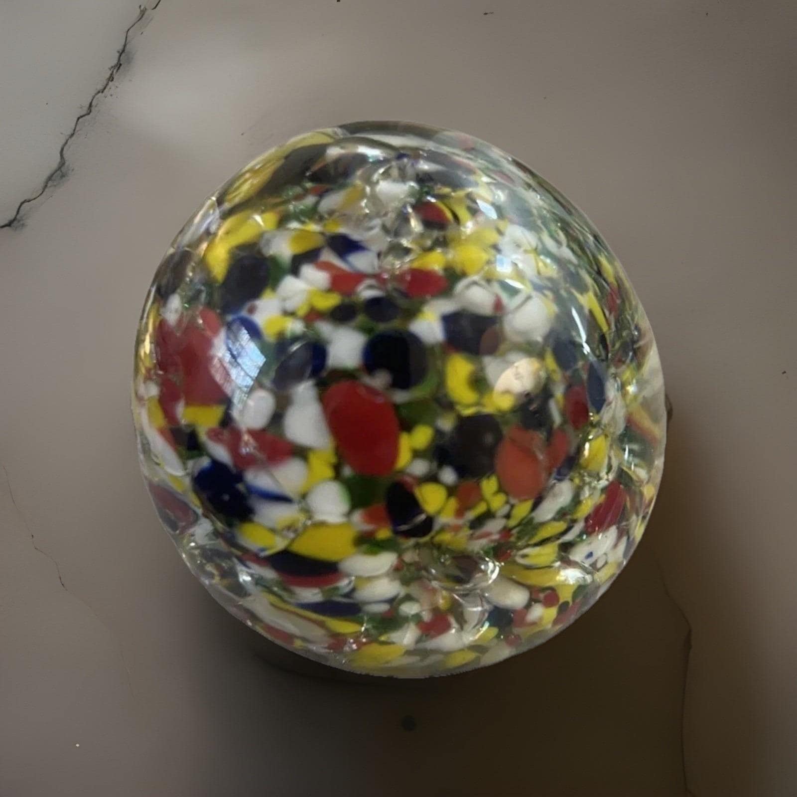 Vintage Hand Blown Art Glass Paperweight Confetti Trumpet Flower Bubbles 2 Inch