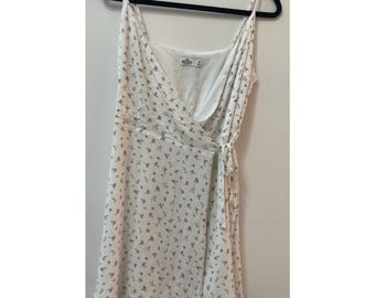 Vintage Hollister White Shabby Chic Ditsy Floral Mini Wrap Dress Women's Medium