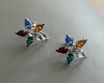 Vintage OES Order of The Eastern Star Silver Tone Crystals Wreath Earrings