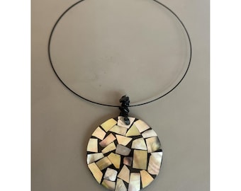 Vintage Choker Necklace & Shell Pendant Handmade Black