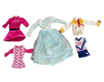 Vintage Lot of 5 Barbie Clothes Gown Tops Pink Blue Yellow White